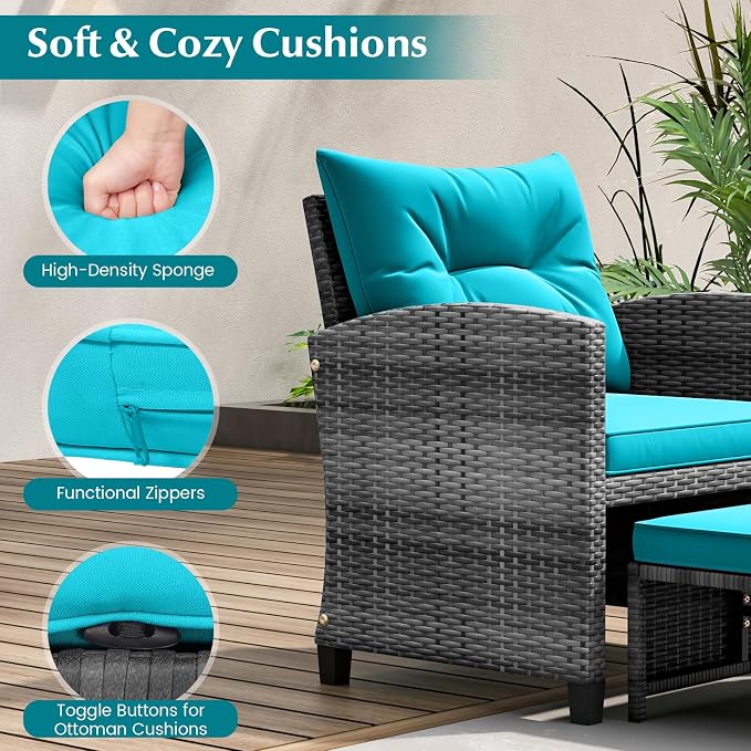 Tangkula 5 Pieces Patio Conversation Set, PE Wicker Rattan Outdoor Furniture Set - Image 7