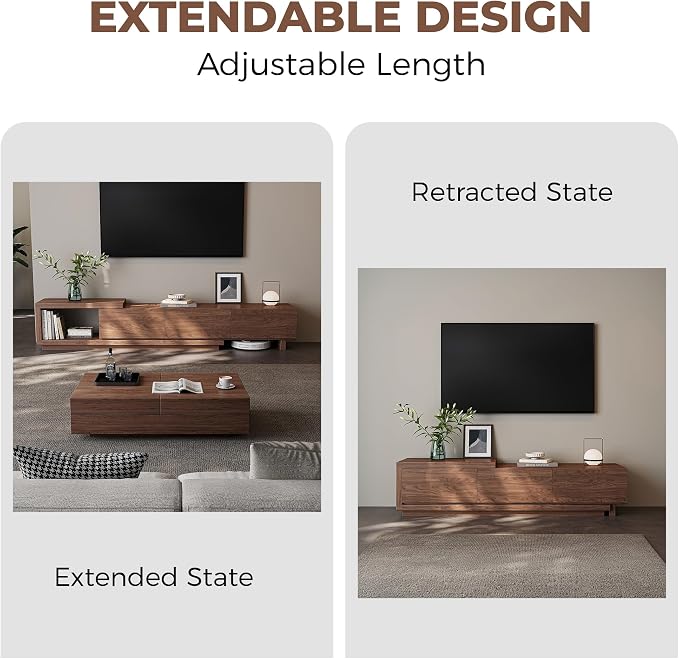 Extendable TV Stand for 65-100 Inches TVs – Walnut Entertainment Console - Image 4