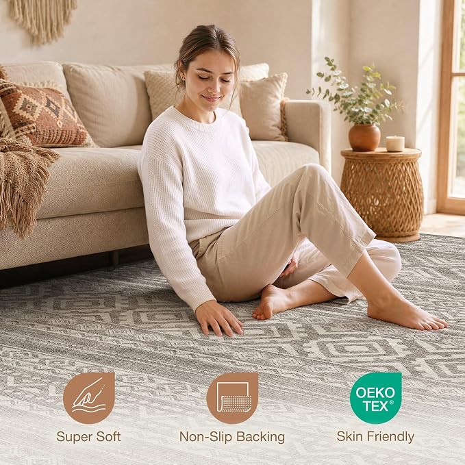 cotiled Boho 10x12 Area Rug for Living Room: Large Moroccan Washable Rug | - Image 3