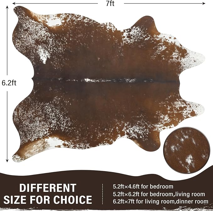 Faux Cowhide Rug, Animal Cow Hide Rug, 7 x 6.2 Ft Spotted Brown | Premium - Image 2