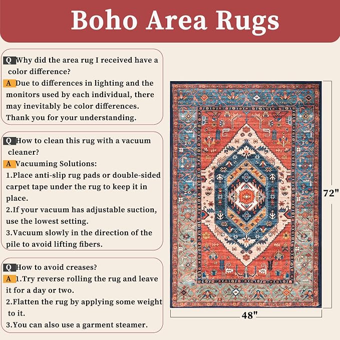 SERISSA 4x6 Washable Non Slip Boho Area Rug - Image 2