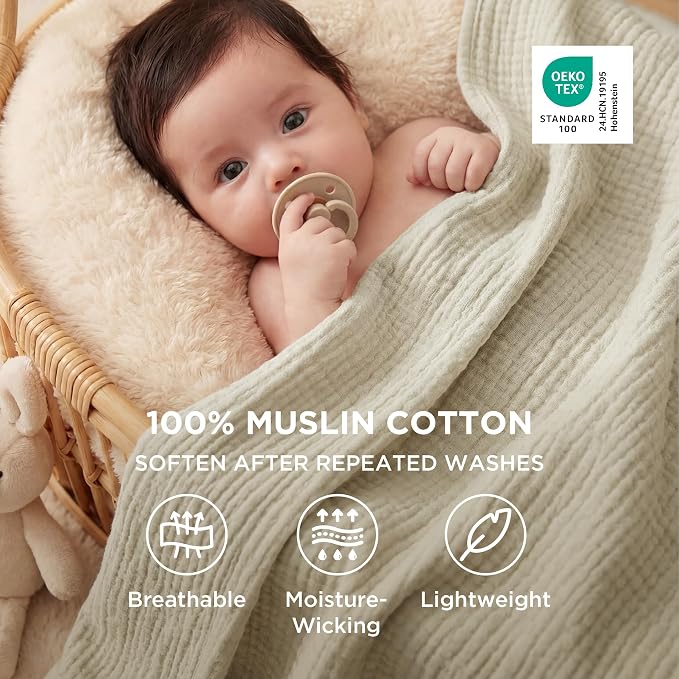 Bedsure 100% Cotton Muslin Blanket Twin XL - Image 2