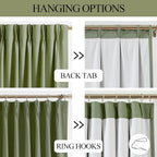 Vision Home Dark Green Pinch Pleated Full Blackout Curtains Linen Blended Room - Image 5