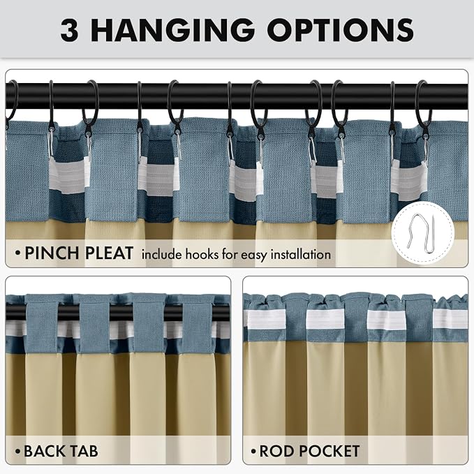 MIULEE 100% Blackout Linen Curtains 42 x 96 Inch Stone Blue 2 Panels | Thermal - Image 5