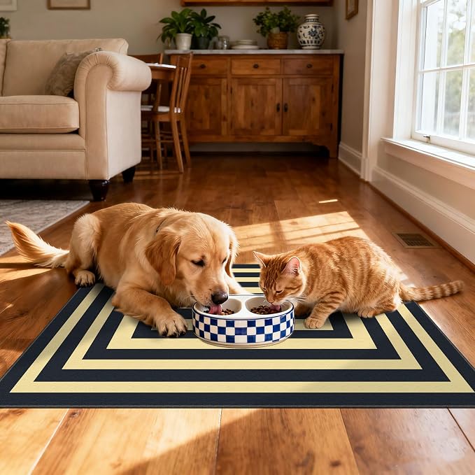 Front Door Mat Indoor Outside Entrance, 2x3 Black Tan Striped Rug | Non-Slip - Image 5
