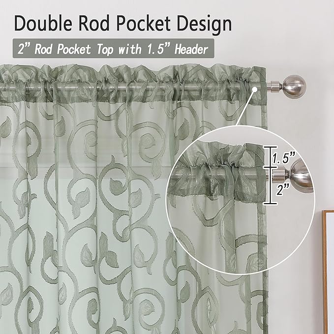 Furman Sage Green Sheer Curtains 45 Inch Length 2 Panels Set - Image 4