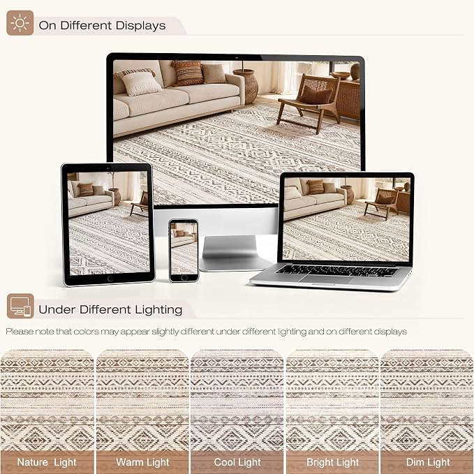 cotiled Boho 8x10 Area Rugs for Living Room: Large Moroccan Washable Rug | - Image 8