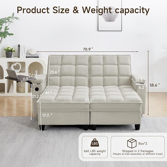 70.9" Chaise Lounge Chair Indoor, Oversized Boucle Upholstered Sofa Bed - Image 2