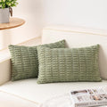 Pack of 2 Corduroy Decorative Throw Pillow Covers 12x24 Inch, Sage Green | Fall by Unknown