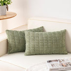 Pack of 2 Corduroy Decorative Throw Pillow Covers 12x24 Inch, Sage Green | Fall by Unknown