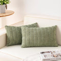 Pack of 2 Corduroy Decorative Throw Pillow Covers 12x20 Inch, Sage Green | Fall by Unknown