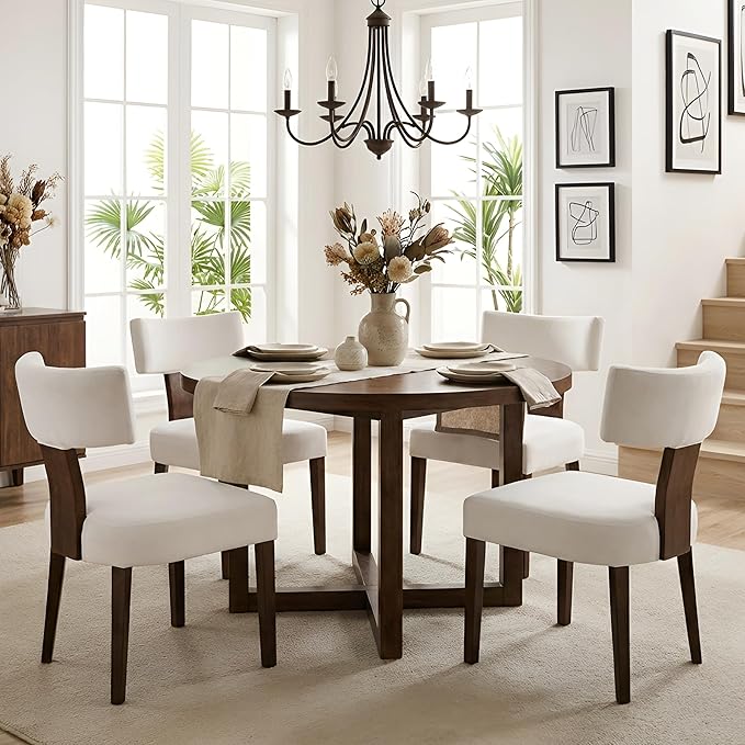 HNY Set of 4 Mid Century Modern Dining Chairs, Farmhouse Velvet Upholstered by HNY