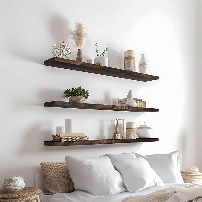 YYWUOJJ Wood Floating Shelves for Wall Decor, Rustic Wall Shelves for Bedroom - Image 2