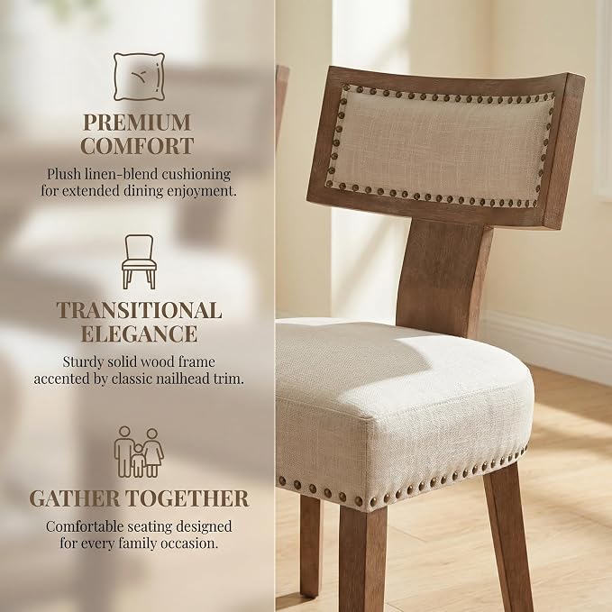 HNY Mid Century Modern Dining Chairs Set of 4, Farmhouse Linen Fabric - Image 4
