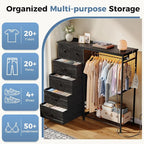 DUMOS Dresser for Bedroom with Hanging Rack, 6 Drawer Fabric Dresser with - Image 5