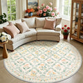 PLHXFR Round Area Rug Living Room: 8 ft Floral Washable Carpet Beige Multi | by PLHXFRSoftAreaRugs