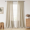 Eggshell Beige Linen Curtains 96 Inches Long by Nanspring