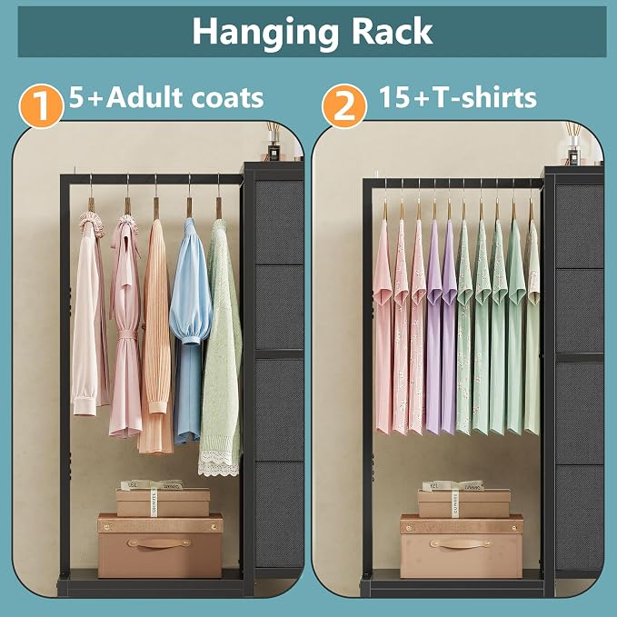 HIGDBFE Dresser with Hanging Rack, 4 Drawers Small Closet - Image 4