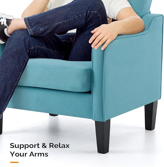 VINGLI Accent Chairs Set of 2 Living Room Chairs Teal Blue Reading Chair - Image 6