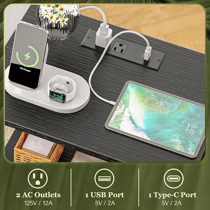 SUPERJARE Nightstand with Charging Station, Bed Side Table with Adjustable - Image 4