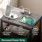 Huuger Nightstand with Charging Station, Side Table with Fabric Drawers - Image 3