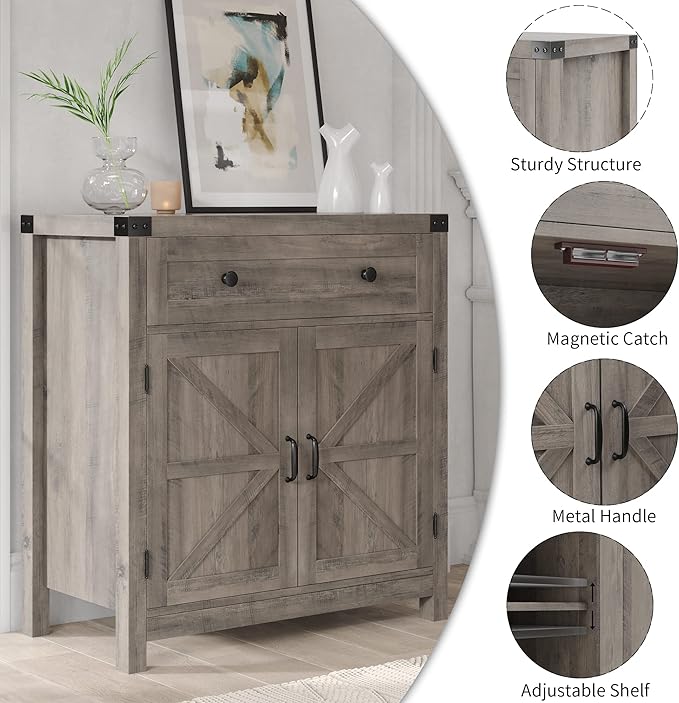 HOSTACK Coffee Bar Cabinet, Kitchen Storage Cabinet, Modern Farmhouse Buffet - Image 7
