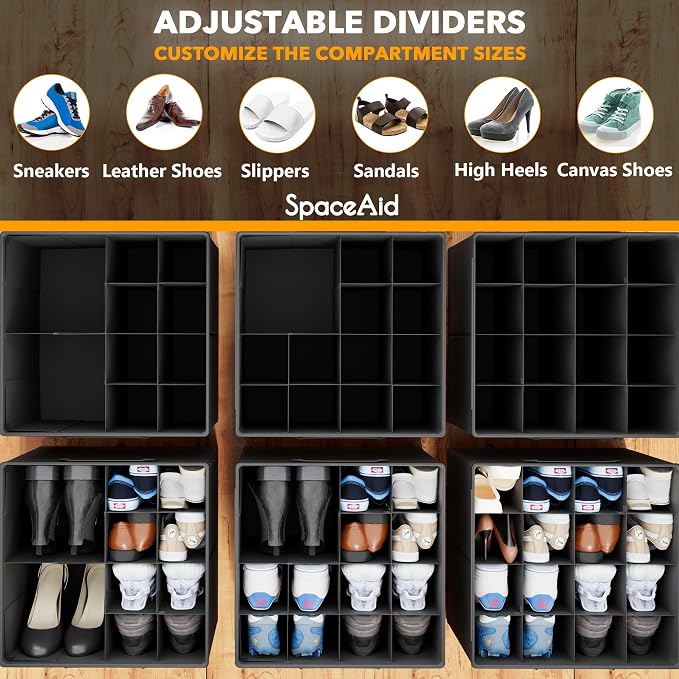 SpaceAid Shoe Organizer for Closet, 2 Pack Foldable Shoe Storage Containers - Image 3