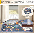 Floral Washable 2x6 Area Rugs Runner Entryway Hallway Blue/Grey | Flower Carpet - Image 4