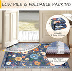 RELEANY Floral Washable Round 8ft Area Rug Blue/Grey | Flower Carpet Print Boho - Image 5