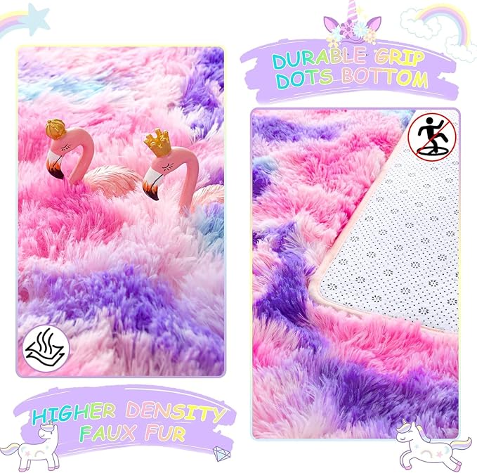 Noahas 6x9 Large Tie-Dyed Pink Purple Blue Fluffy Area Rug Non-Slip - Image 5