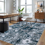 5x7 Area Rugs for Living Room Washable Bedroom Dining Room Navy Grey | Modern - Image 3