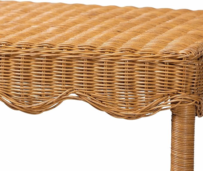 Bali & pari Oteria Bohemian Light Honey Scalloped Rattan Console Table - Image 6