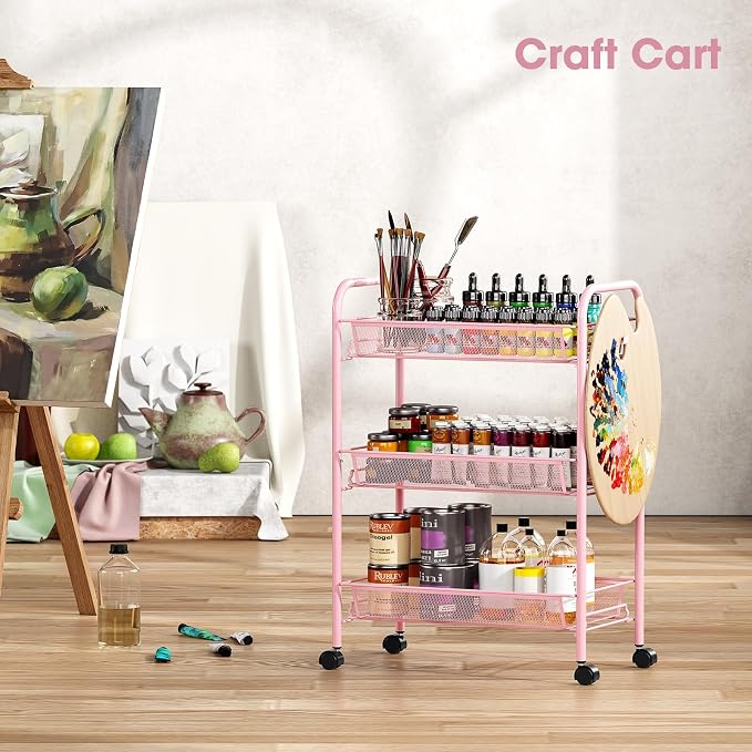 TOOLF 3 Tier Rolling Cart Pink - Image 9