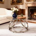 O&K FURNITURE Silver Coffee Table, Modern Glass Coffee Table Living Room Table - Image 7