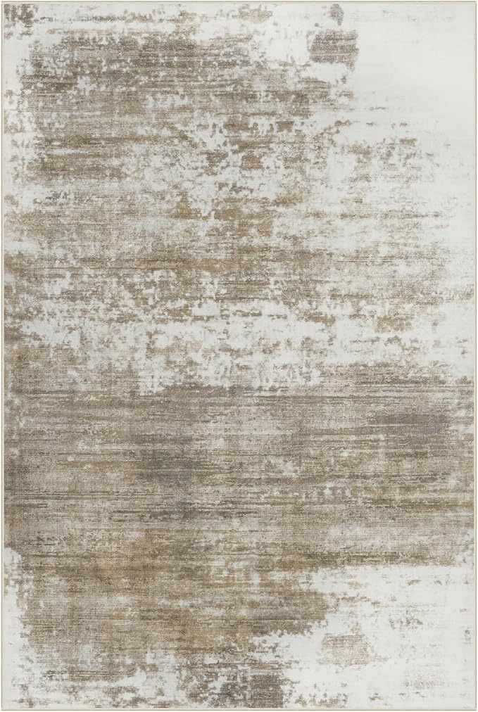 9x12 Area Rugs for Living Room: Washable Abstract Brown White Carpet | Non-slip - Image 3