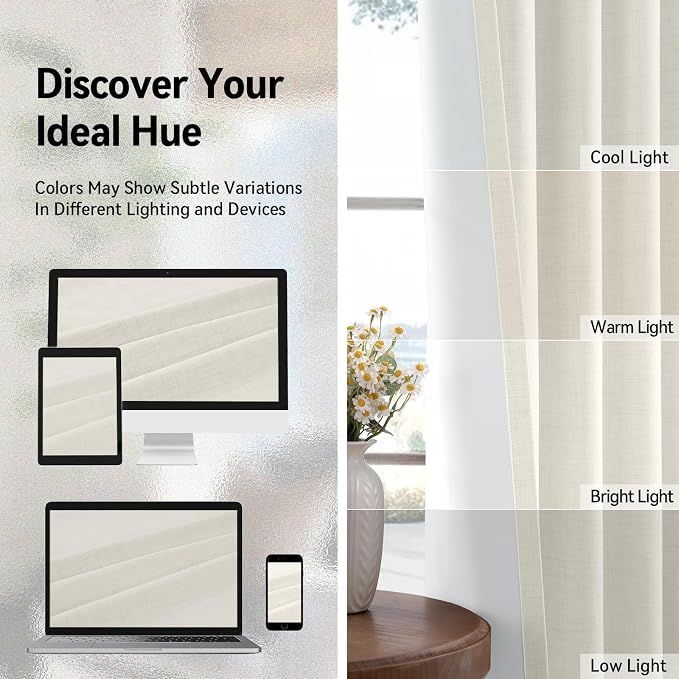 100% Blackout Linen Textured Curtains 84 Inch Long, Light Blocking, Thermal - Image 7