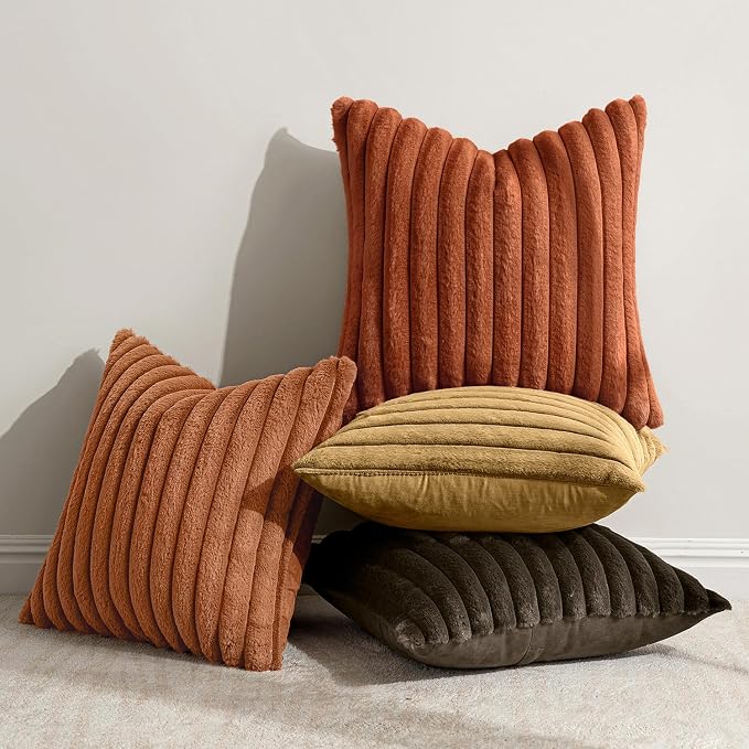 MIULEE Fall Rust Orange Faux Fur Plush Decorative Throw Pillow Covers18x18 | - Image 6