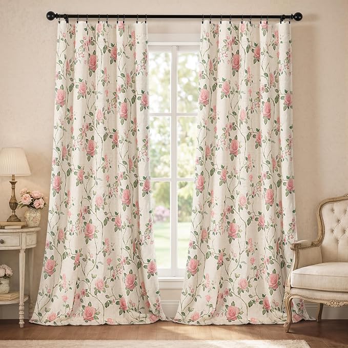 Vintage Floral 100% Blackout Curtains 84 Inch 2 Panels | Farmhouse Vintage - Image 2