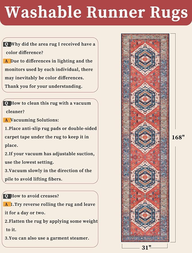 SERISSA 2'6"x14' Washable Non Slip Boho Runner Rug - Image 6