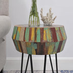 Drum Round Wood Side Table 16" x 16" x 21" H Reclaimed Rustic Multicolor Patio - Image 10