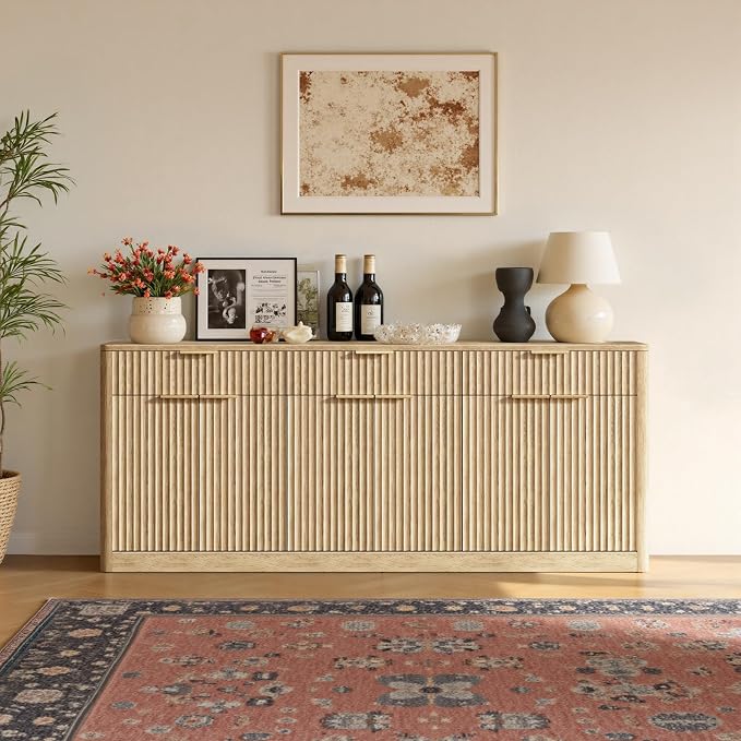 Evermagin 67" Fluted Oak Sideboard Buffet Cabinet - Image 3