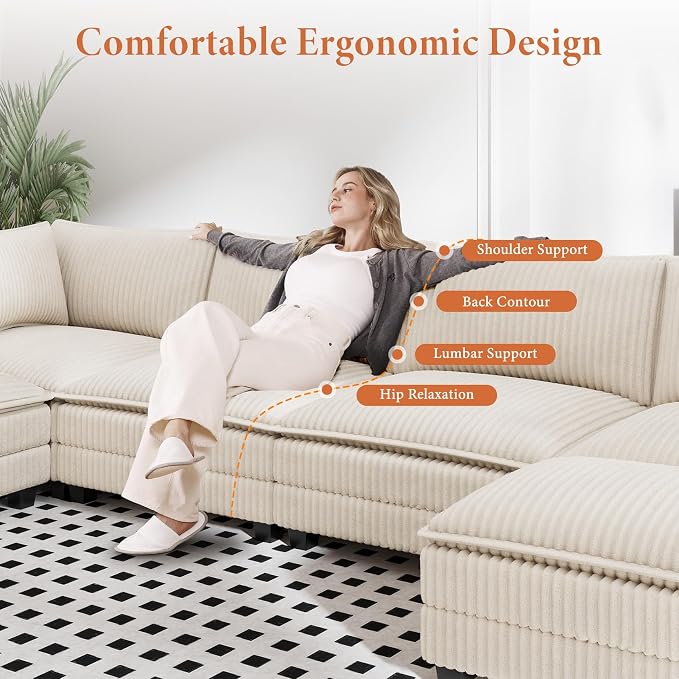 Vesgantti 109" L Shaped Cloud Sectional Couch, Comfy Corduroy Upholstered - Image 4