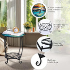Cinnvoice Outdoor Side Table Round Small Mosaic Patio Accent Indoor End Plant - Image 4