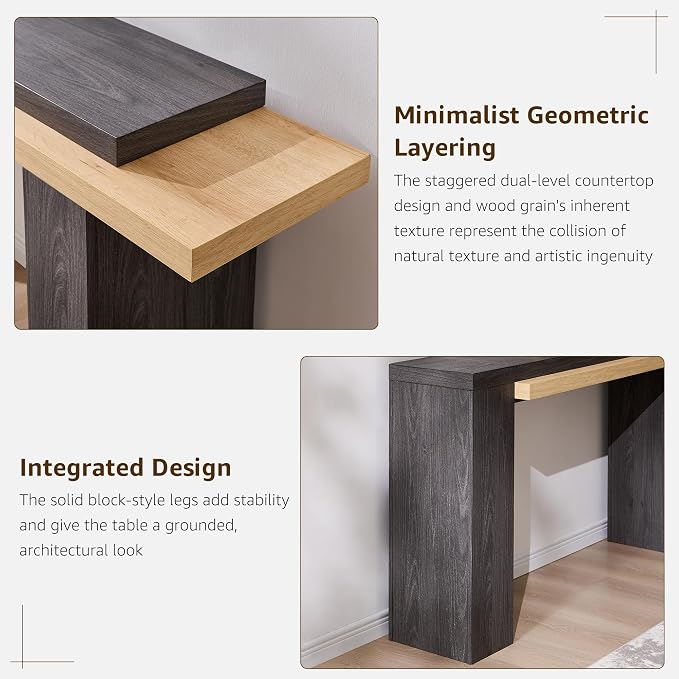 OKD 63 Inch Modern Entryway Console Table, Solid Geometry Accent Sofa Table - Image 3