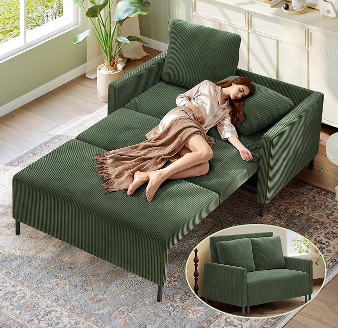 Welzona 47.2" Convertible Sofa Bed Couch, Comfy Corduroy Loveseat Sleeper Sofa by WelzonaDirect