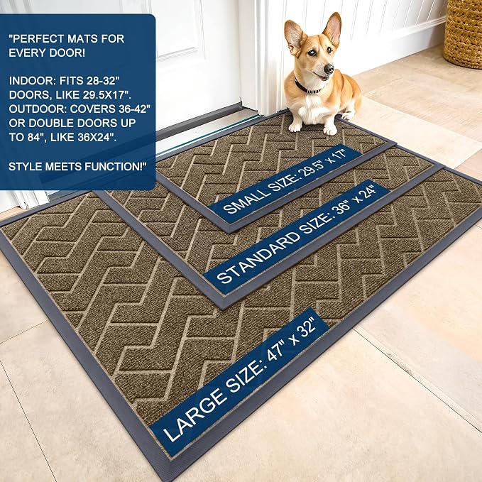 OLANLY Front Door Mat Outside 47x23, All-Season Absorbent Rubber Doormat | Brown - Image 2