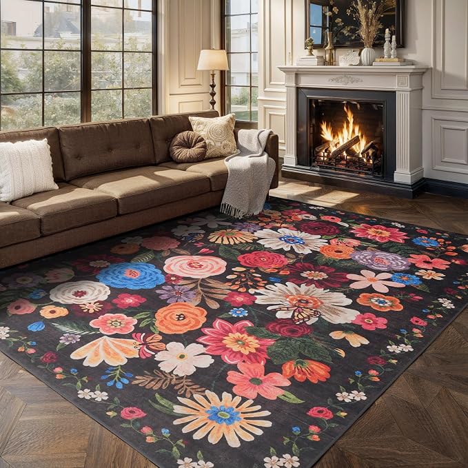 5x7 Living Room Rugs Black Brown Area Rug - Image 7
