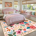 RELEANY Floral Washable Square 8ft Area Rug Pink | Flower Carpet Print Boho - Image 6
