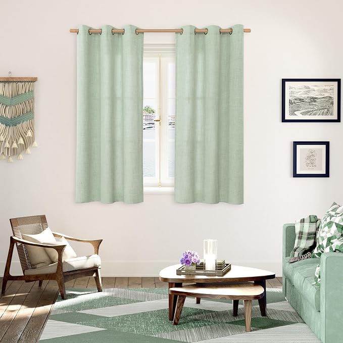 YoungsTex Sage Green Linen Curtains 48 Inch Length - Image 2