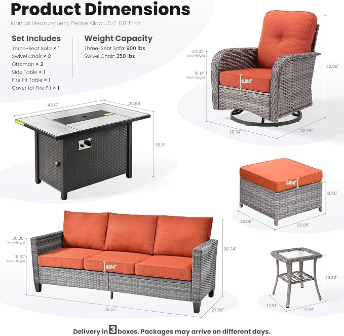 ovios 7 Pieces Patio Furniture Set, Outdoor Wicker Sofa Couch - Image 9
